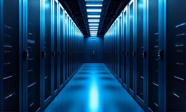 Professional server room with blue lighting